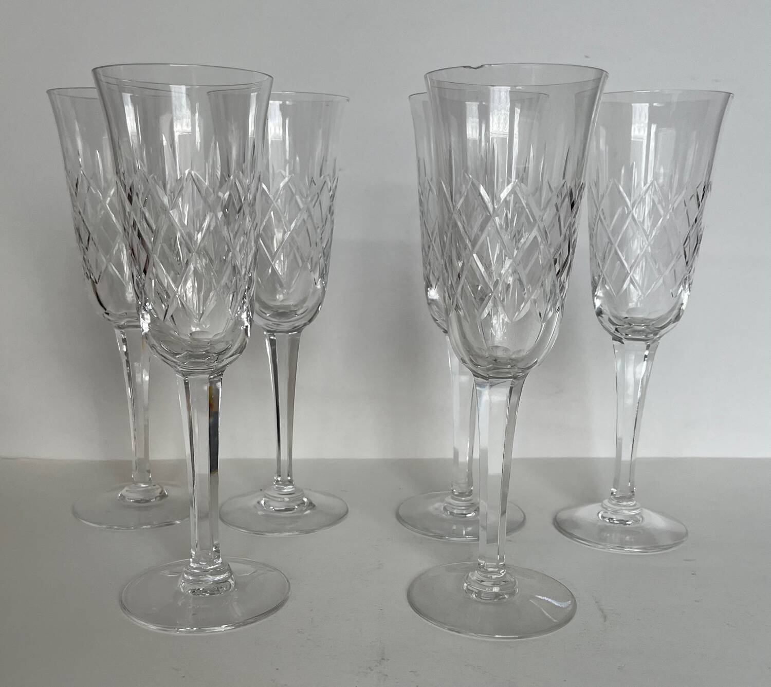 6 crystal champagne flutes