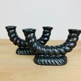Pair of black Longchamp ceramic candle holders 50s