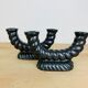 Pair of black Longchamp ceramic candle holders 50s