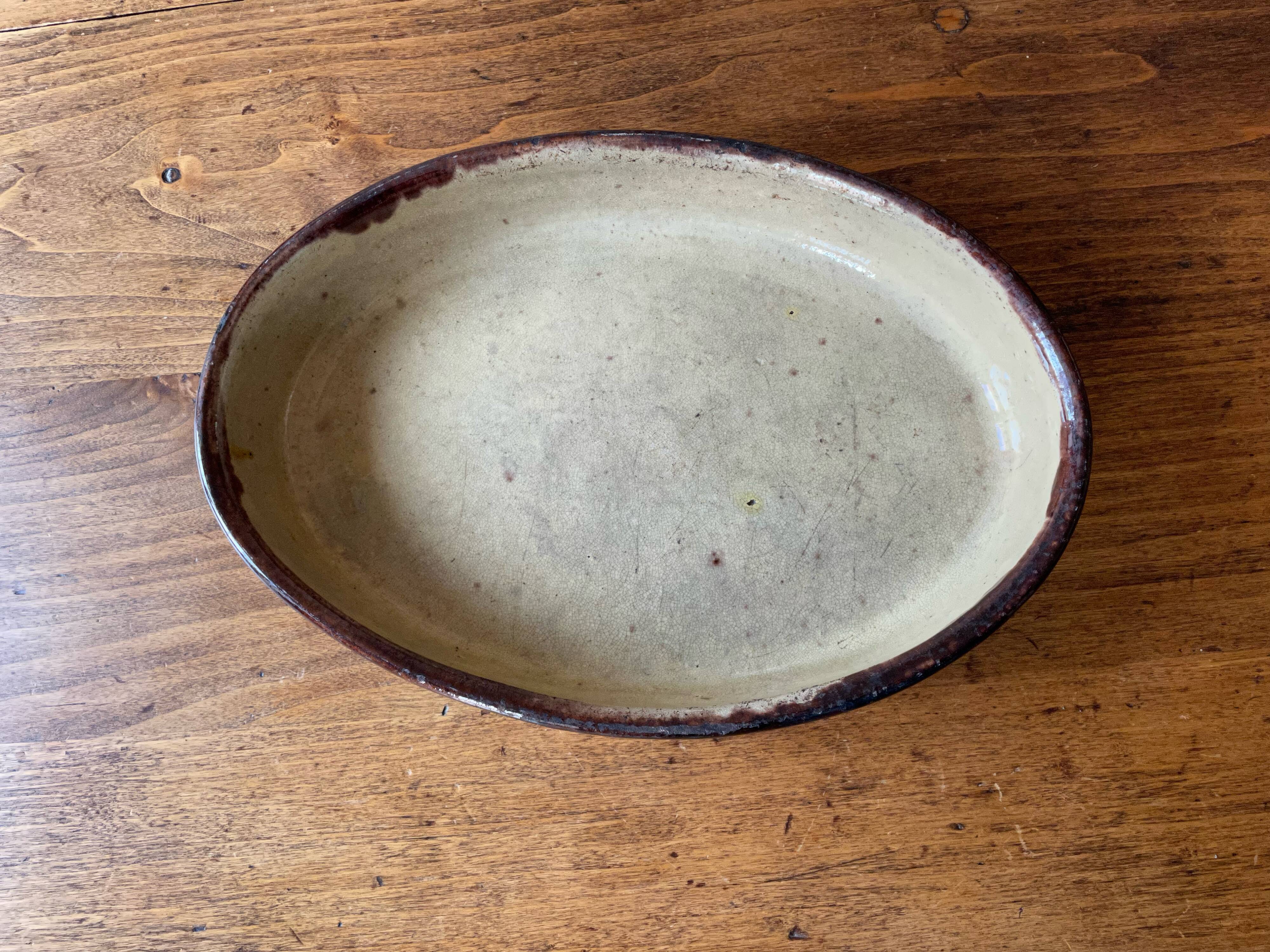 Vintage: Large oval clay gratin dish