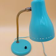 Green brass desk lamp with a goose neck on a ball joint from the 1960s.