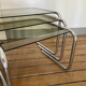 Vintage chrome trundle tables and smoked glasses 1970