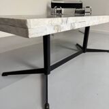 Ancienne table basse en pierre mosaïque design années 70 pied métal vintage