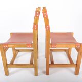 Set of 6 chairs in elm and leather Maison Regain edition