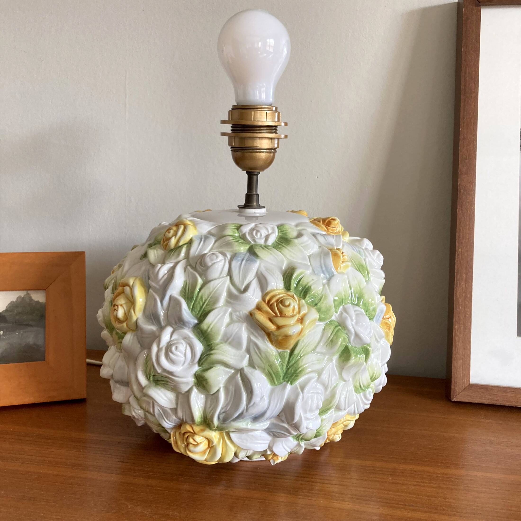 Lampe de table chaumette en céramique fleurs lampe à poser vintage