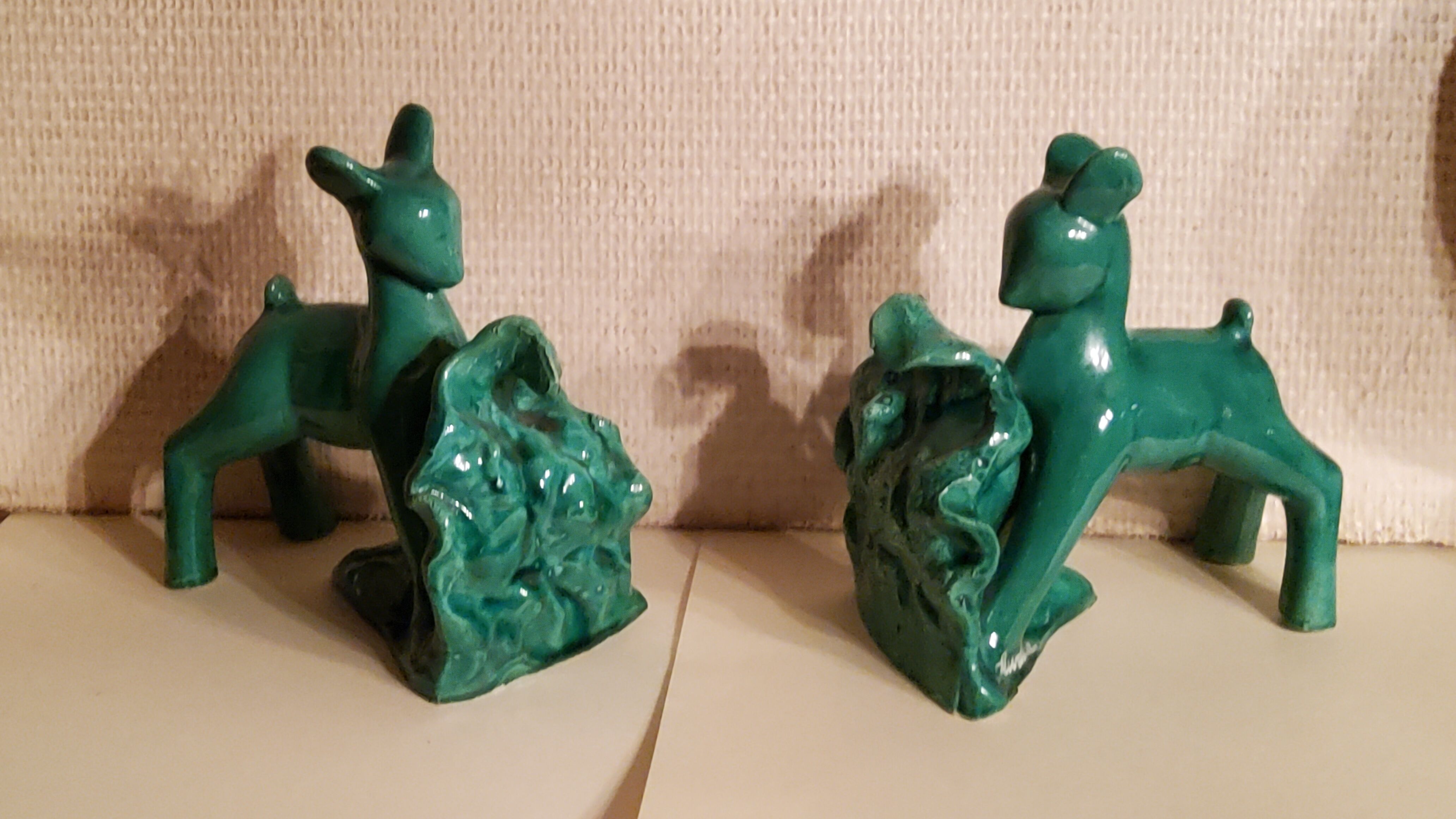 Pair of bookends from the 50s in green glazed ceramic