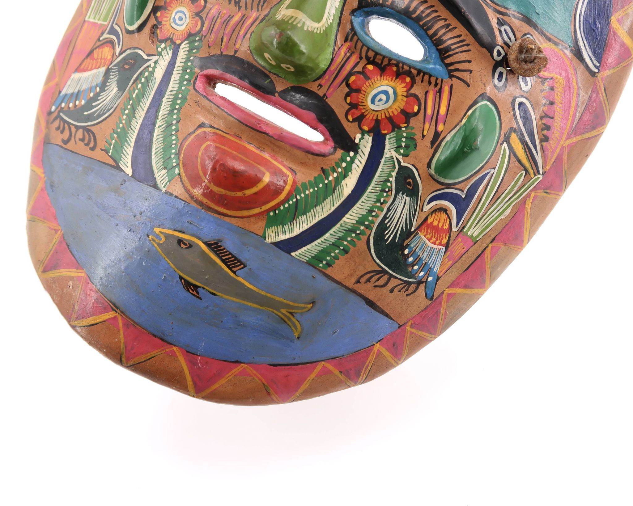 Masque du Mexique en terre cuite colorée, années 70