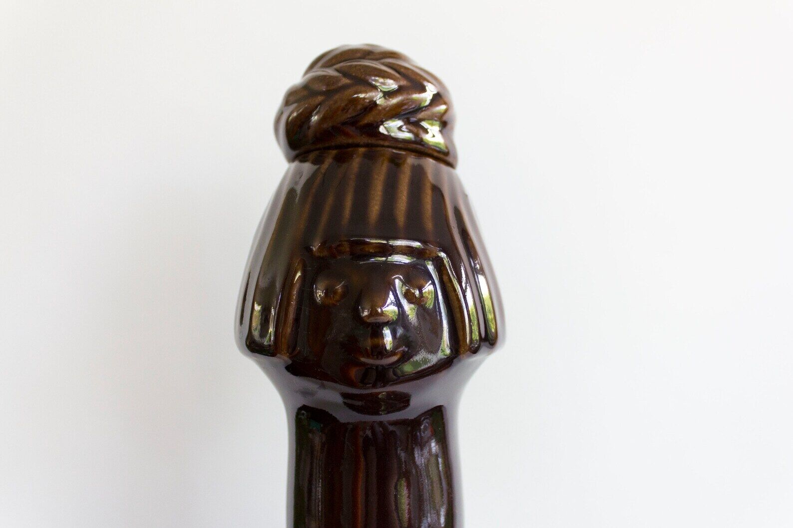 Vintage brown glazed stoneware bottle / decanter