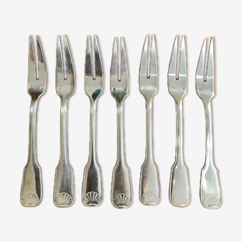 Set of 7 snail forks in silver metal - shell decoration