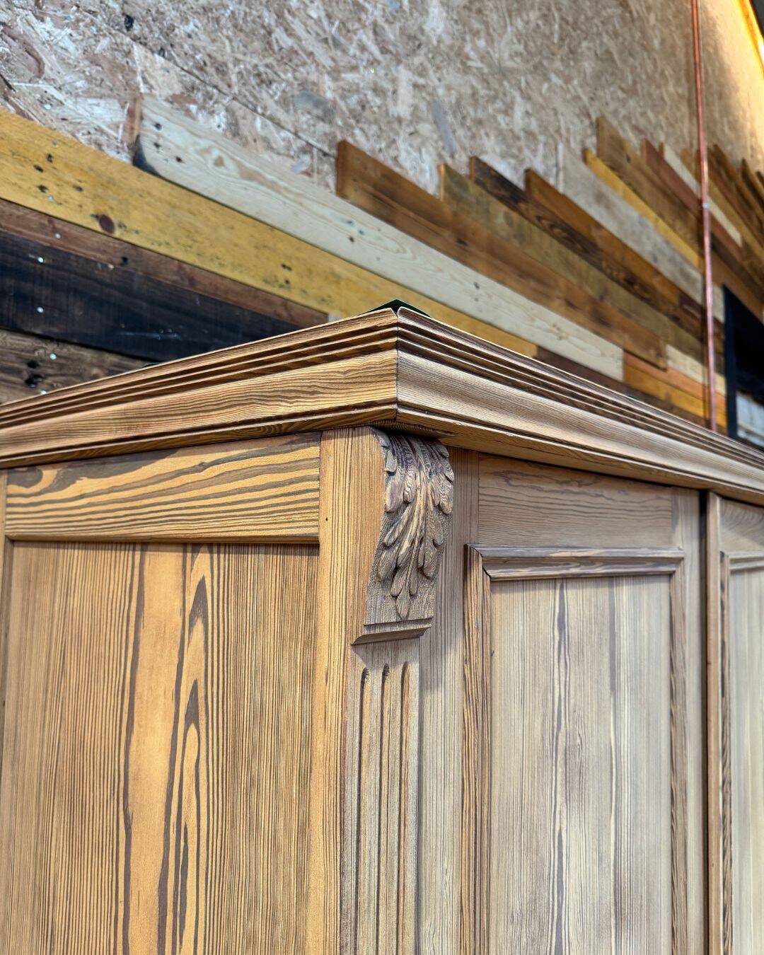 Small antique wardrobe in solid pitch pine.