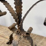 Brutalist candle holder folk art - wrought iron candlestick
