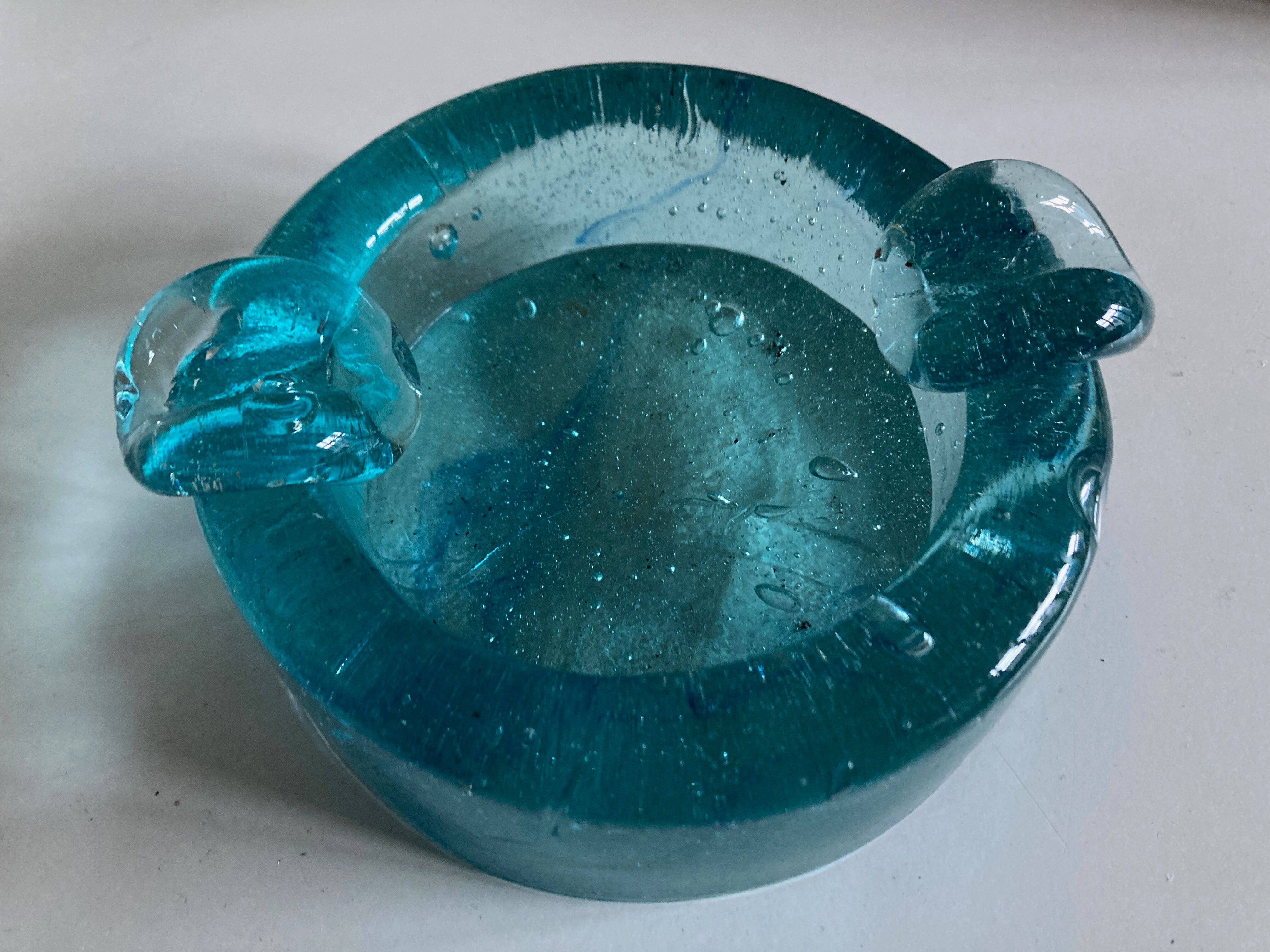 Product BHV Solid ashtray in turquoise blown glass 1960