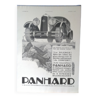 une publicité voiture  Panhard  plastification effet mat issue d'une revue d'époque 1930