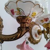 Pair of brass and porcelain wall lights