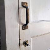 Antique French pine wardrobe with original white paint, circa 1900–1920.