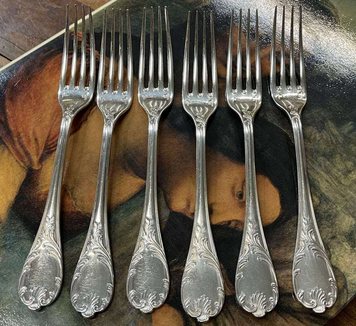 Set of 6 silver metal forks from Christofle