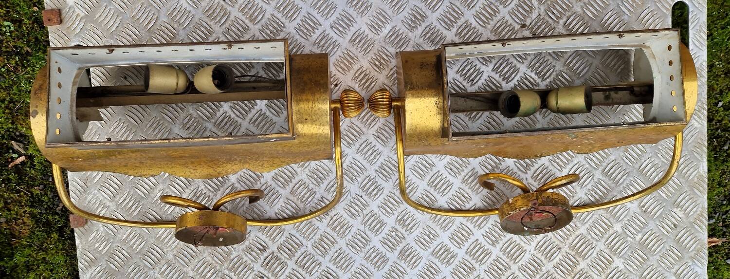 Pair of gilded brass wall lights, 1970s