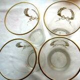 Set de 4 verres cristal fin émaillé de palmes et de noeud Louis XVI à l'or fin