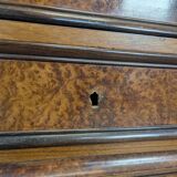 Elm burl and rosewood secretary chest of drawers
