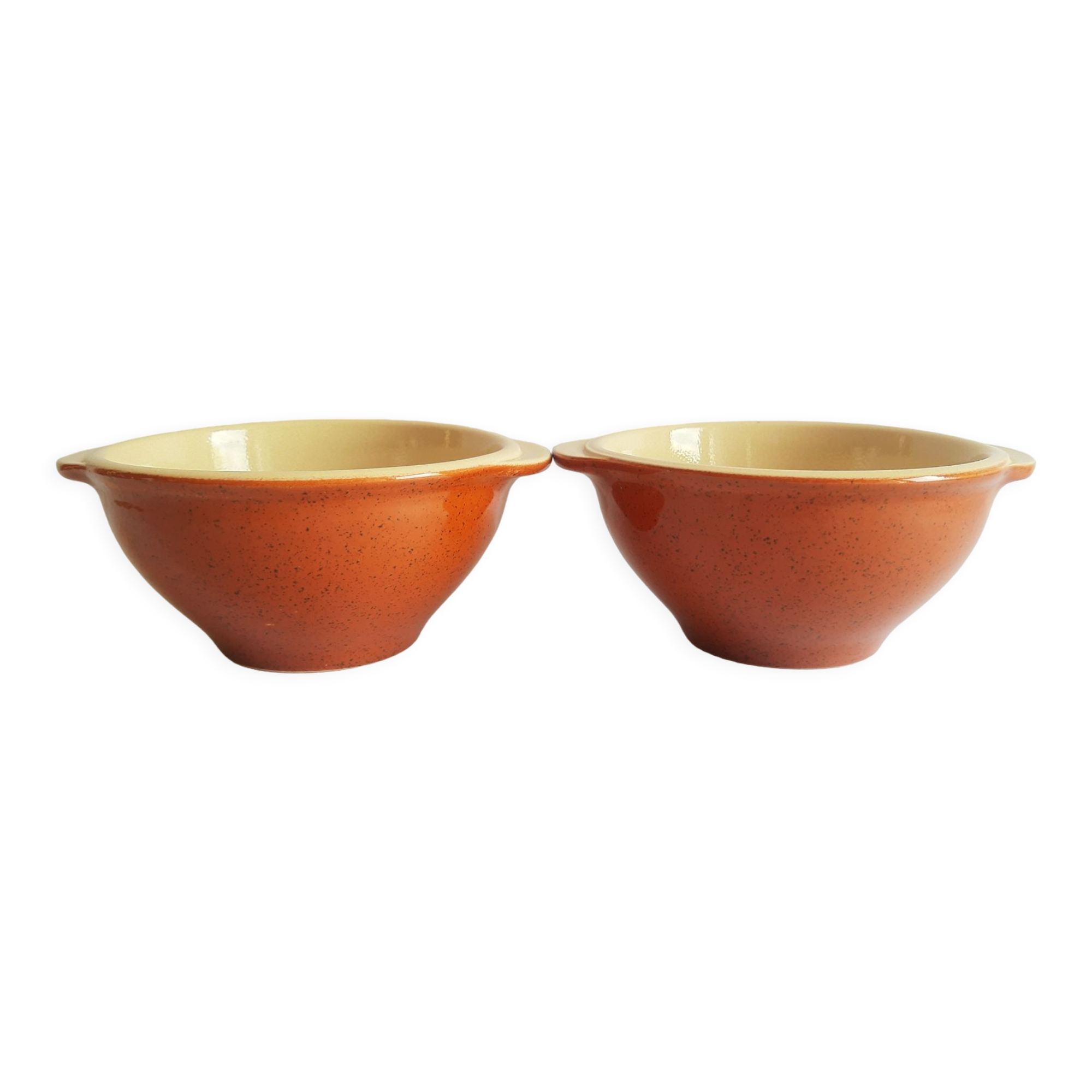 Duo of vintage Emile Henry cognac ear bowls