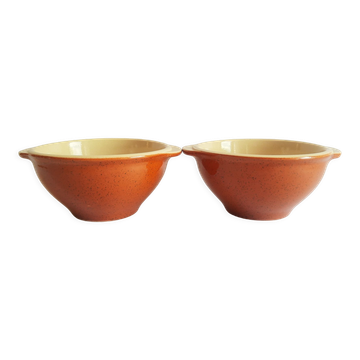 Duo of vintage Emile Henry cognac ear bowls