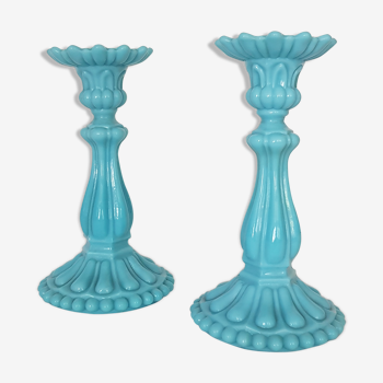 Pair of torches in blue opaline