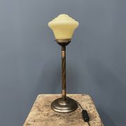 Standing copper table lamp with glass shade