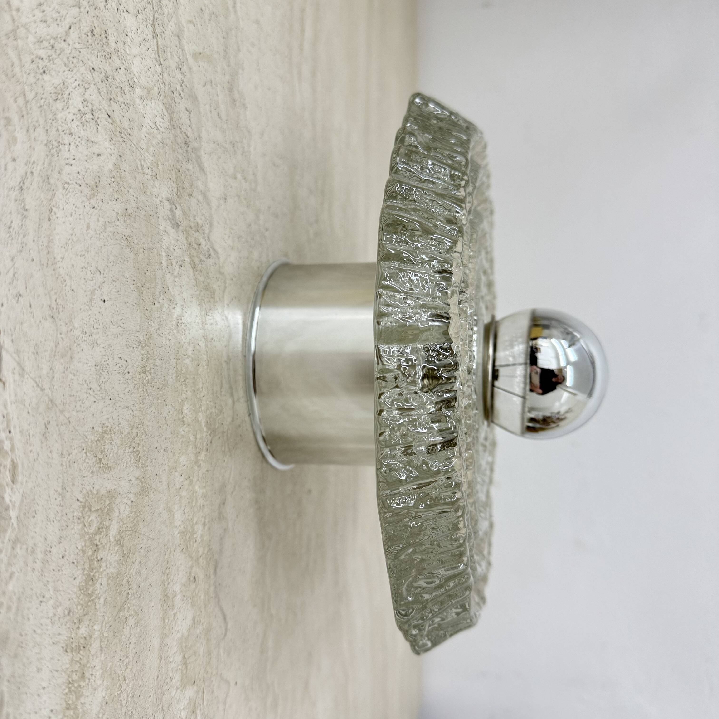 Thick Structured Ice Glass Wall Light Flush Mount by Peill & Putzler , 1970