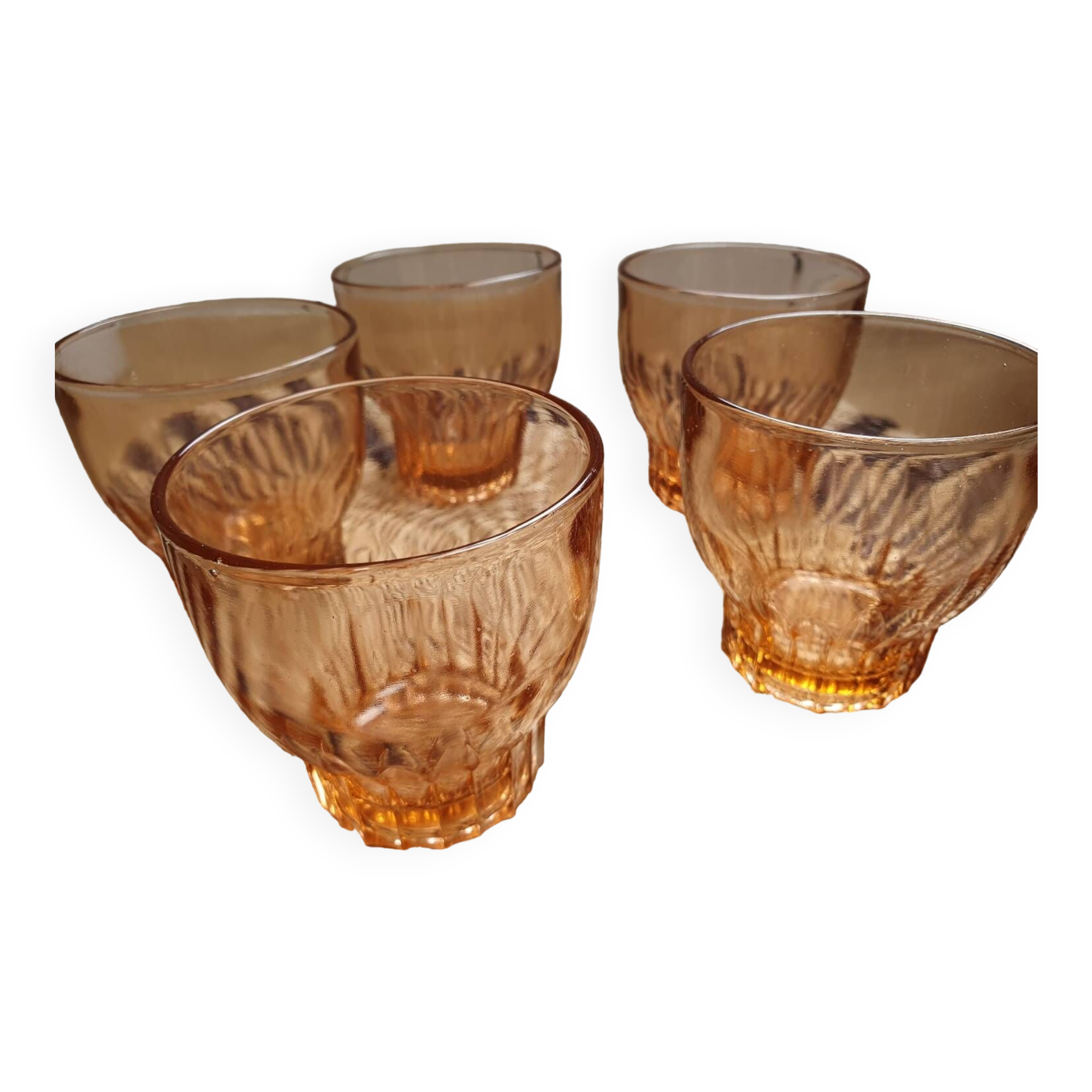 Lot de 5 verres à eau en verre rose vintage