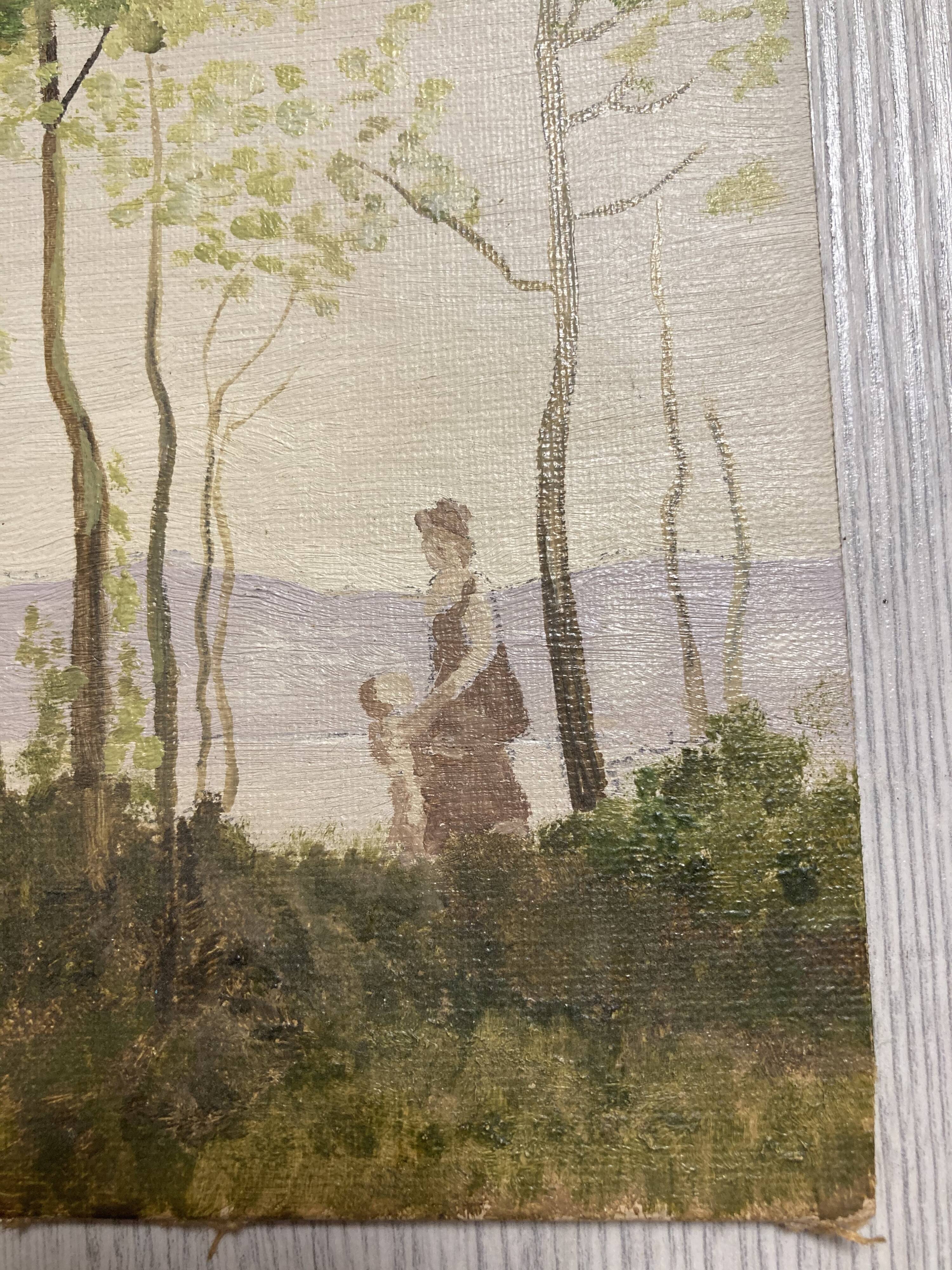 Oil on cardboard romantic landscape