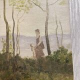 Oil on cardboard romantic landscape