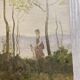 Oil on cardboard romantic landscape