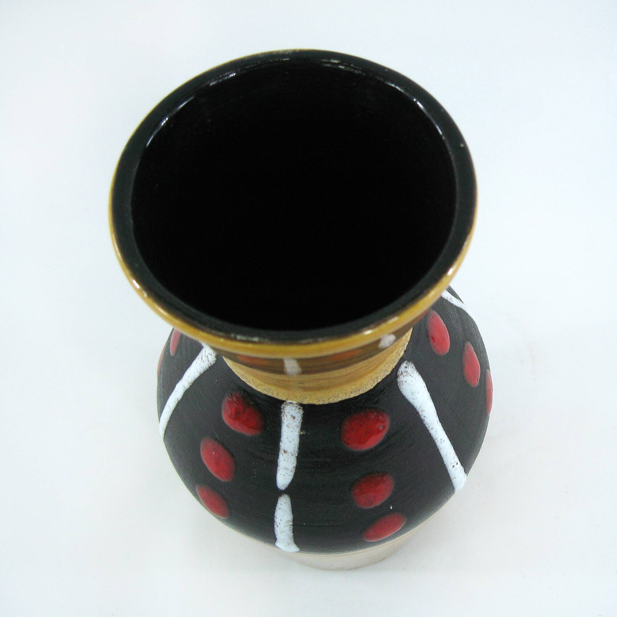 West Germany vase - black and red ochre graphic decor - Scheurich Keramik - vintage 60s