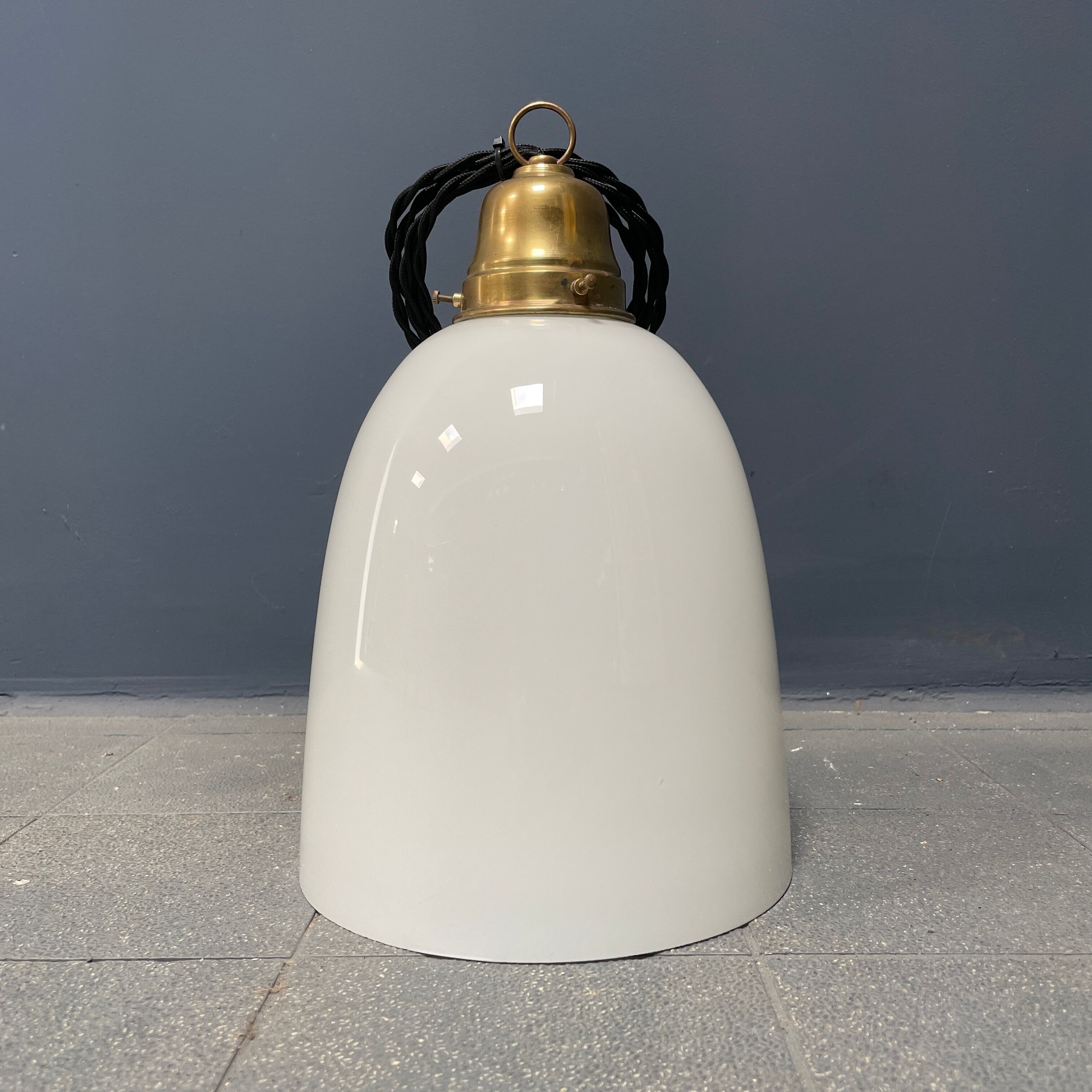 High opaline glass pendant lamp with brass fixture