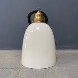 High opaline glass pendant lamp with brass fixture