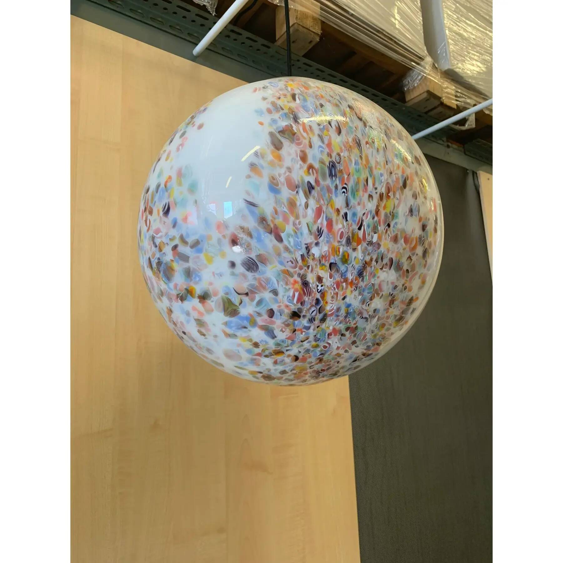 Contemporary Murano-Style Milky-White Glass Sphere with Multicoloured Murrine