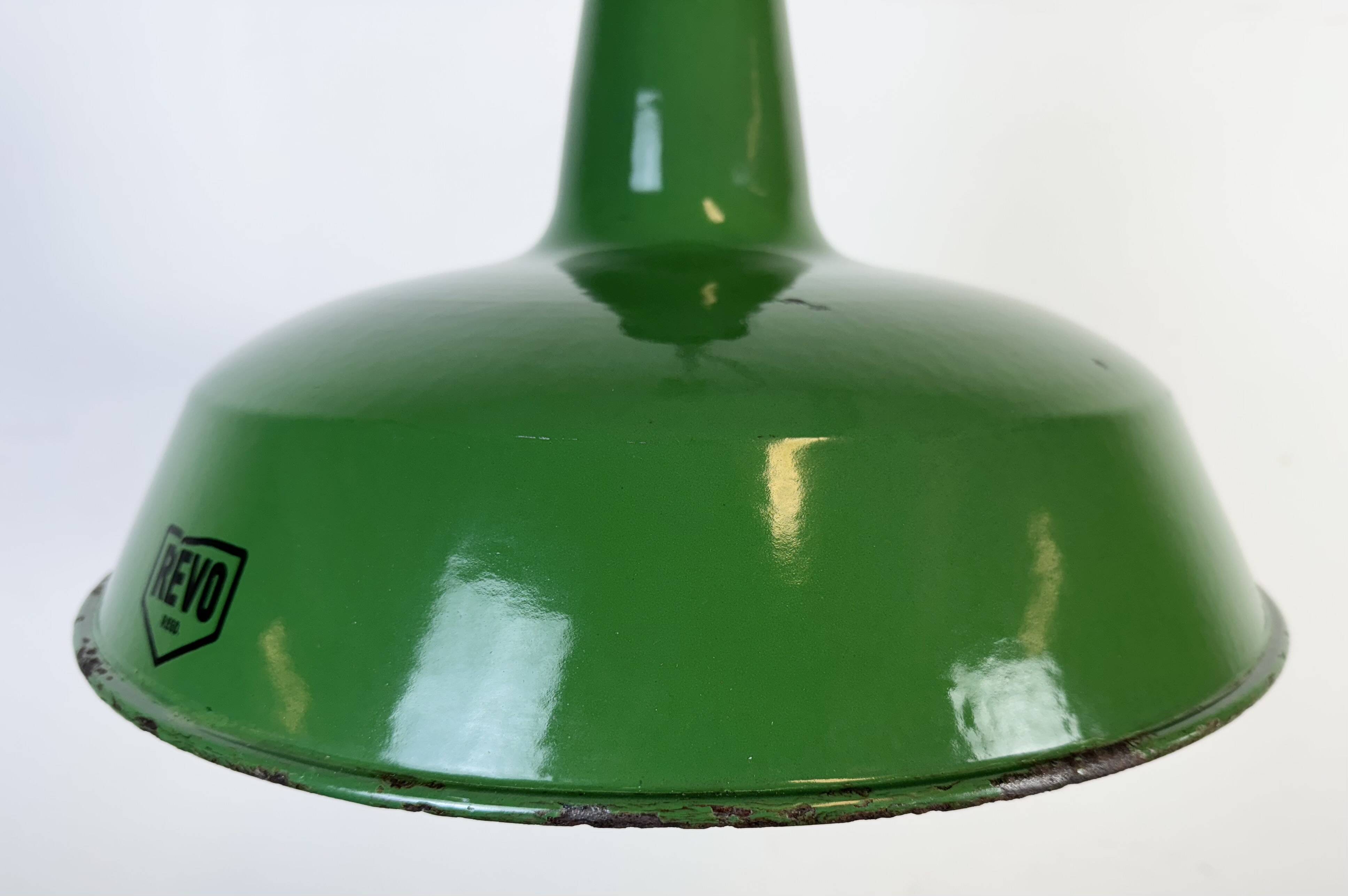 Industrial Green Enamel Factory Pendant Lamp from Revo, 1950s