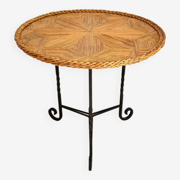 Rattan and wrought iron side table