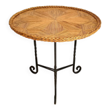 Rattan and wrought iron side table