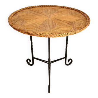 Rattan and wrought iron side table