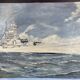 oil on canvas - Marine, Battleship on rough sea, signed Poncelet