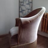 Beige velvet toad armchair