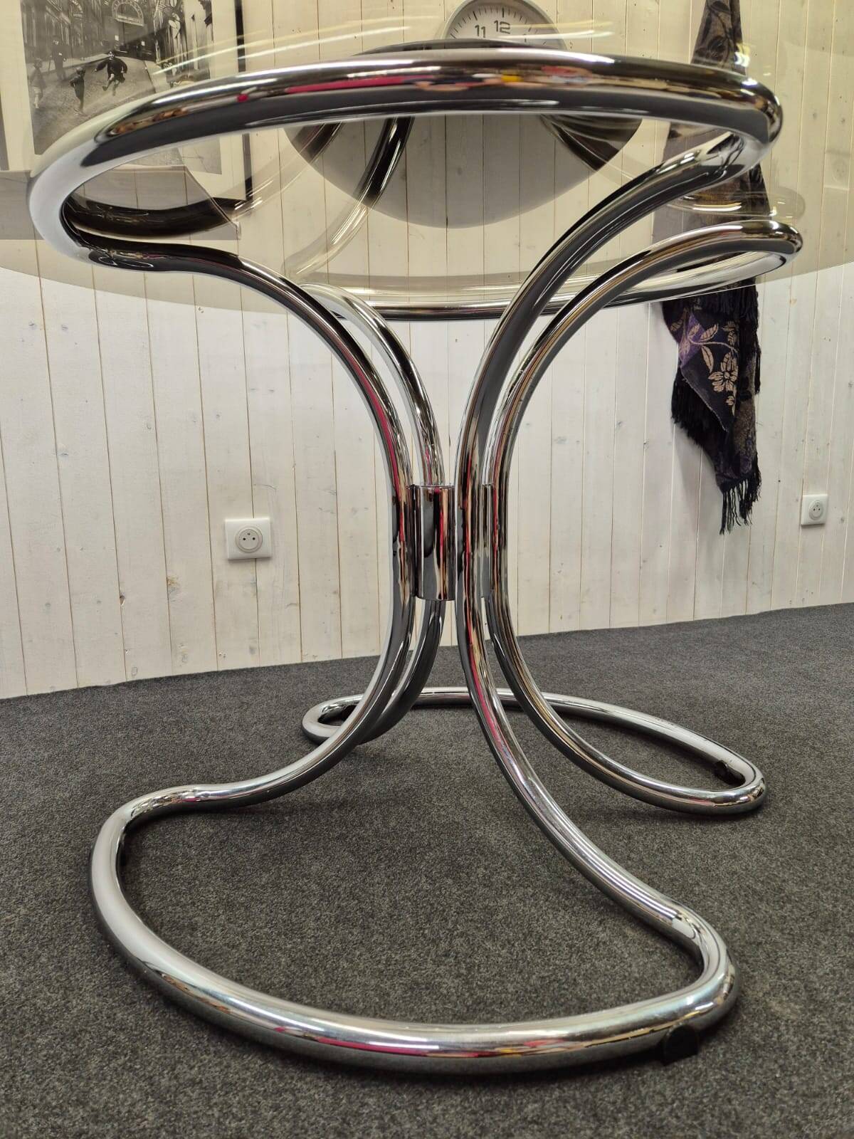 Chrome and smoked glass table.