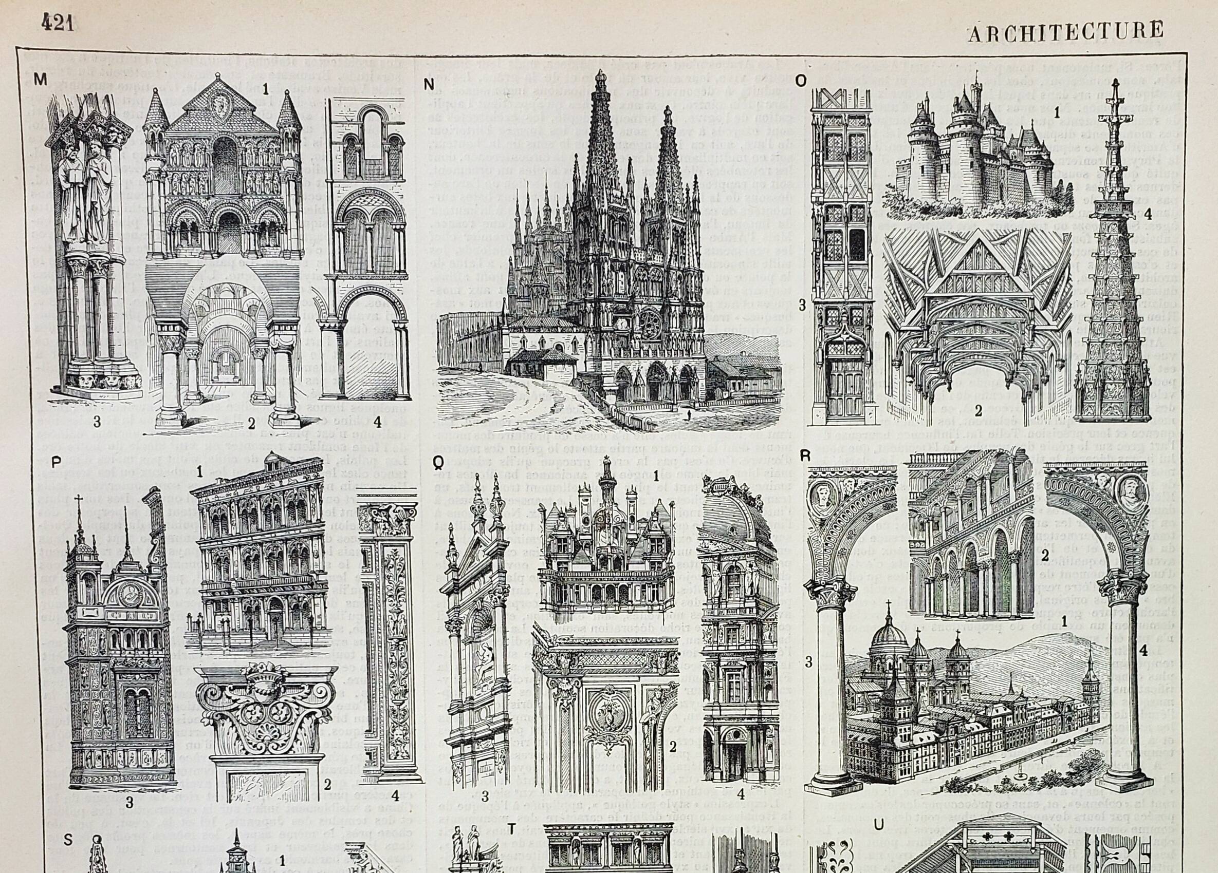 Old engraving 1898, Architecture (religious), construction • Lithograph, Original plate