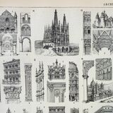 Old engraving 1898, Architecture (religious), construction • Lithograph, Original plate