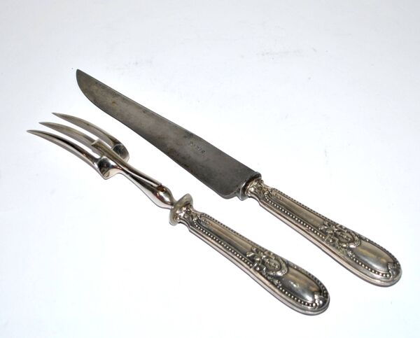 Couvert de service à découper style Empire en argent Brosse&cie