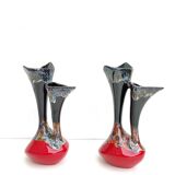 Pair of vintage ceramic vases with double red and black collar