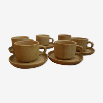 Service vintage 6 cups with saucers, sandstone Rhodaceram