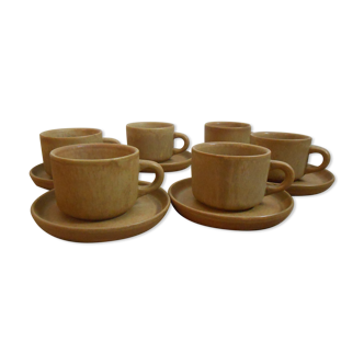 Service vintage 6 cups with saucers, sandstone Rhodaceram