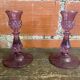 Pair of Antique CRISTAL D’ARQUES Candle Holders Moulded Purple Glass Vintage